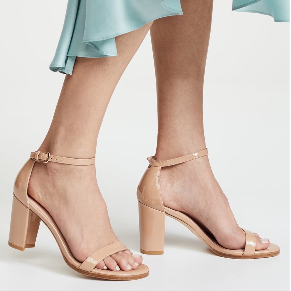 Stuart Weitzman Nearlynude Ankle strap Nude patent leather sandals size 9.5 NEW